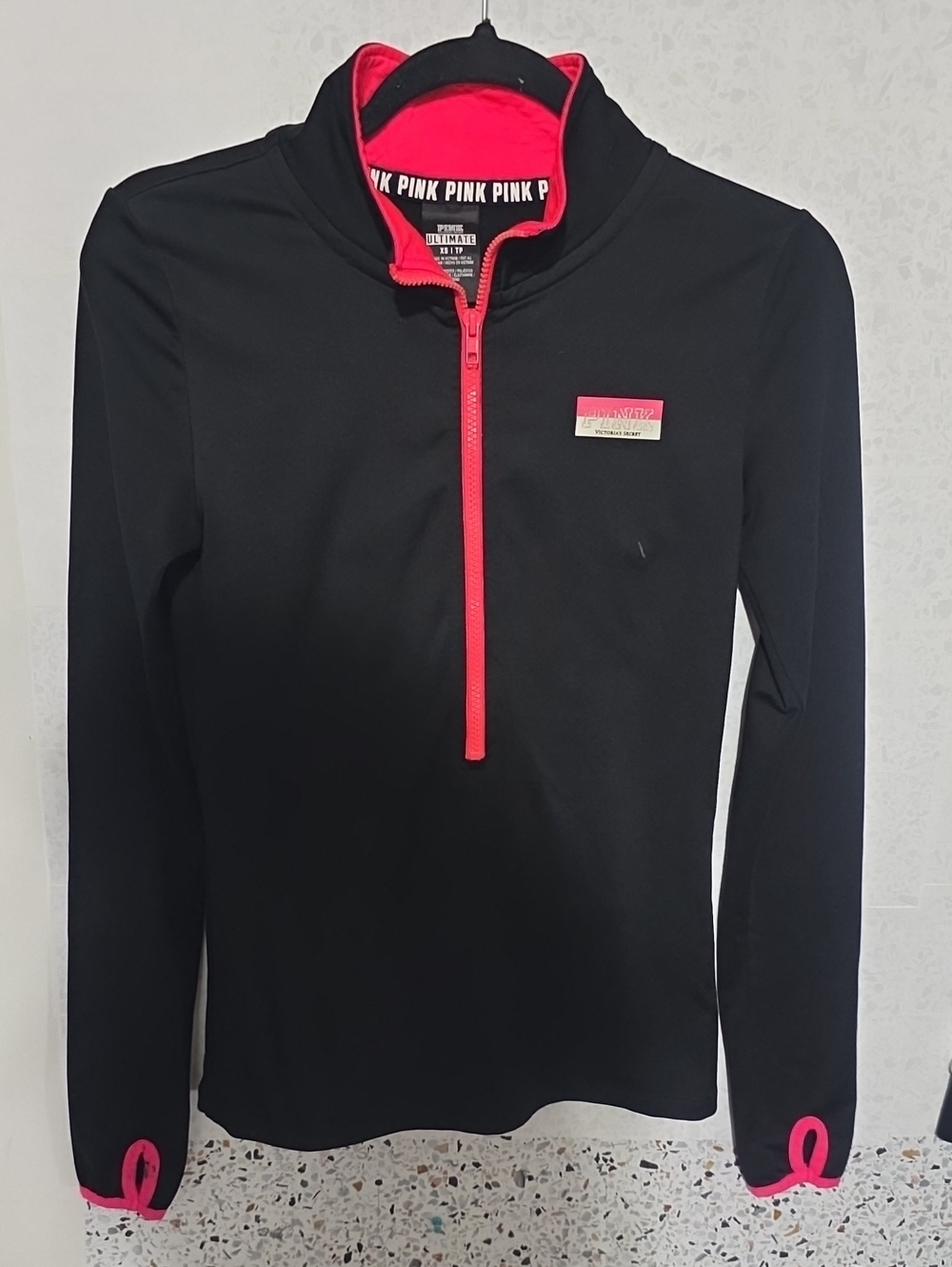PINK Victoria's Secret Black Half-Zip Sweatshirt with Pink Trim